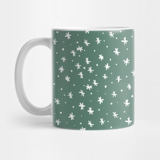 Snowflakes and dots - green and white Mug